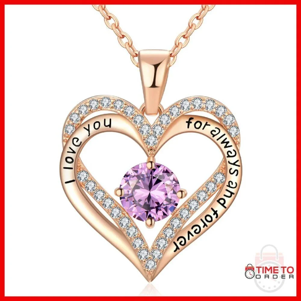 18K Rose Gold Heart Necklace with Cubic Zirconia Pendant Gift